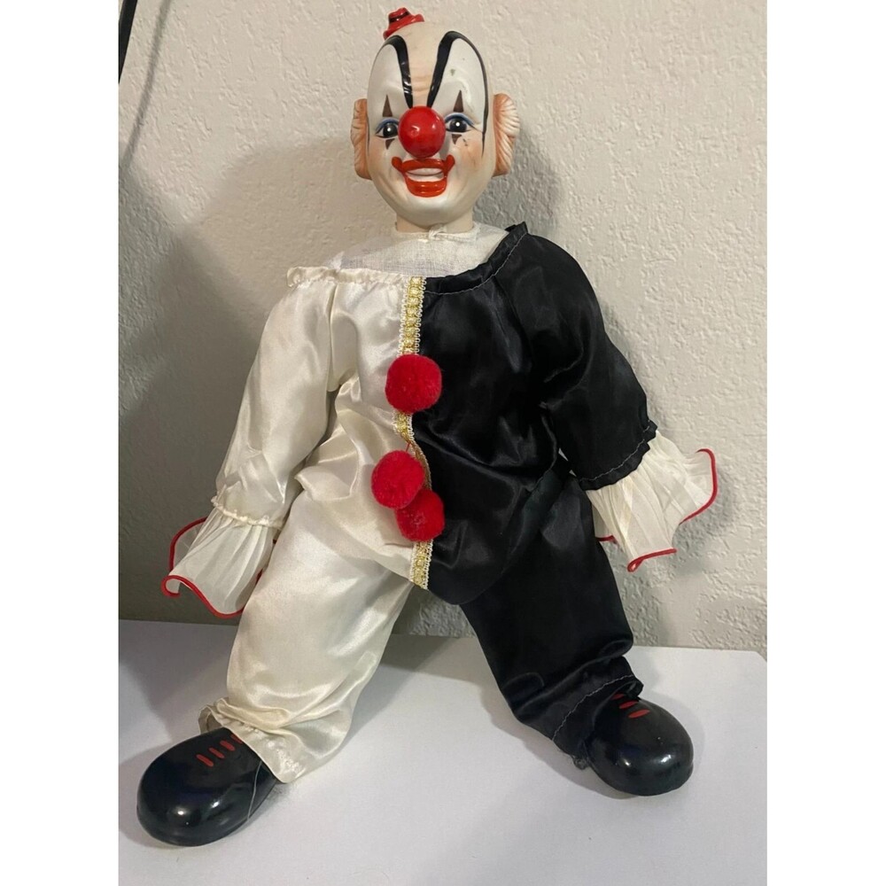 VICTORIA IMPEX Porcelain Sitting Clown Doll No Music No Stand